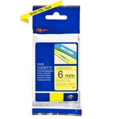 Brother TZe-611 6mm Sarı üzerine Siyah Laminasyonlu Muadil Etiket
