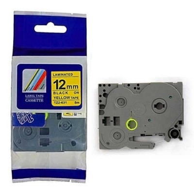 Brother TZE-631 Sarı Üzerine Siyah Muadil Etiket Şeridi 12mm x 8m