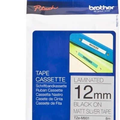 Brother TZe-M931 Mat Gümüş üzerine Siyah MUADİL Etiket 12mm