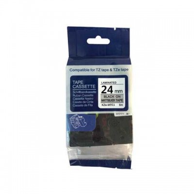 Brother TZe-M951 Mat Gri Üzerine Siyah Muadil Etiket Şeridi 24mm x 8m - PT-3600 (T10757)