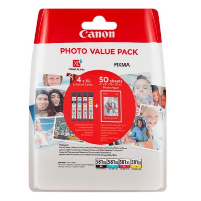 Canon CLI-581XL Orjinal Multi Paket Mürekkep Kartuş + Fotoğraf Kağıdı Hediyeli