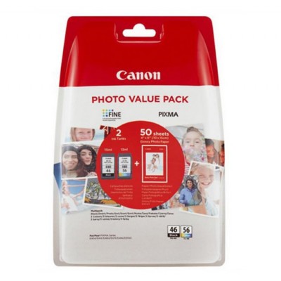 Canon PG-46/CL-56 Siyah ve Renkli Orjinal Multi Paket Kartuş + Fotoğraf Kağıdı Hediyeli