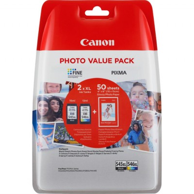 Canon PG-545XL-CL-546XL Orjinal 2'li Paket Mürekkep Kartuş + Fotoğraf Kağıdı Hediye
