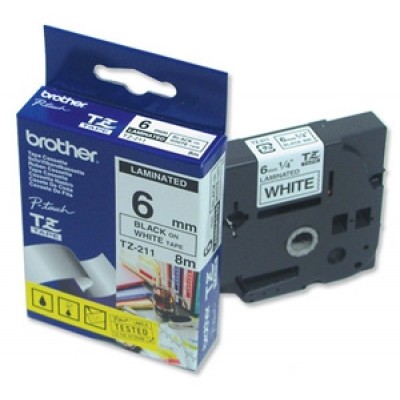 Brother TZE-211 6mm Beyaz Üzerine Muadil Siyah Etiket Şeridi - PT 1280 (T6193)