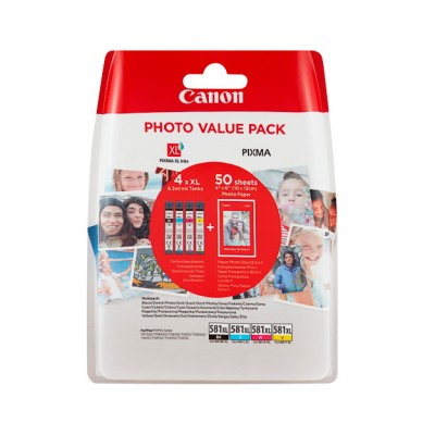 Canon CLI-581XL Orjinal Multi Paket Mürekkep Kartuş + Fotoğraf Kağıdı Hediyeli