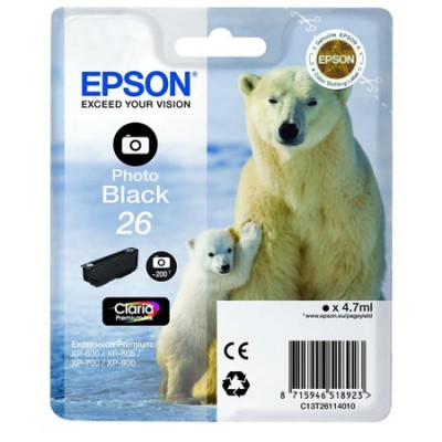 Epson (26-T2611) C13T26114020 Foto Siyah Orjinal Kartuş Epson (26-T2611) C13T26114020 Foto Siyah Orjinal Kartuş