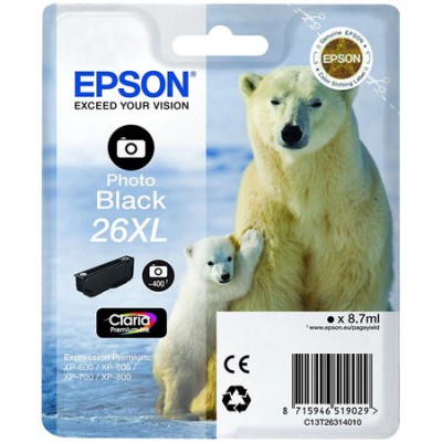 Epson (26XL-T2631) C13T26314020 Foto Siyah Orjinal Kartuş Epson (26XL-T2631) C13T26314020 Foto Siyah Orjinal Kartuş