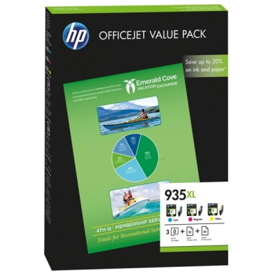 Hp F6U78AE (935XL) Renkli 3'lü Paket Kartuş + 25 Mat Kağıt + 50 Fotoğraf Kağıdı Hp F6U78AE (935XL) Renkli 3'lü Paket Kartuş + 25 Mat Kağıt + 50 Fotoğraf Kağıdı