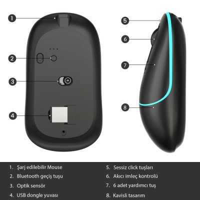 Lecoo WS210 Kablosuz 1600DPI 6 Tuşlu Optik Mouse Siyah
